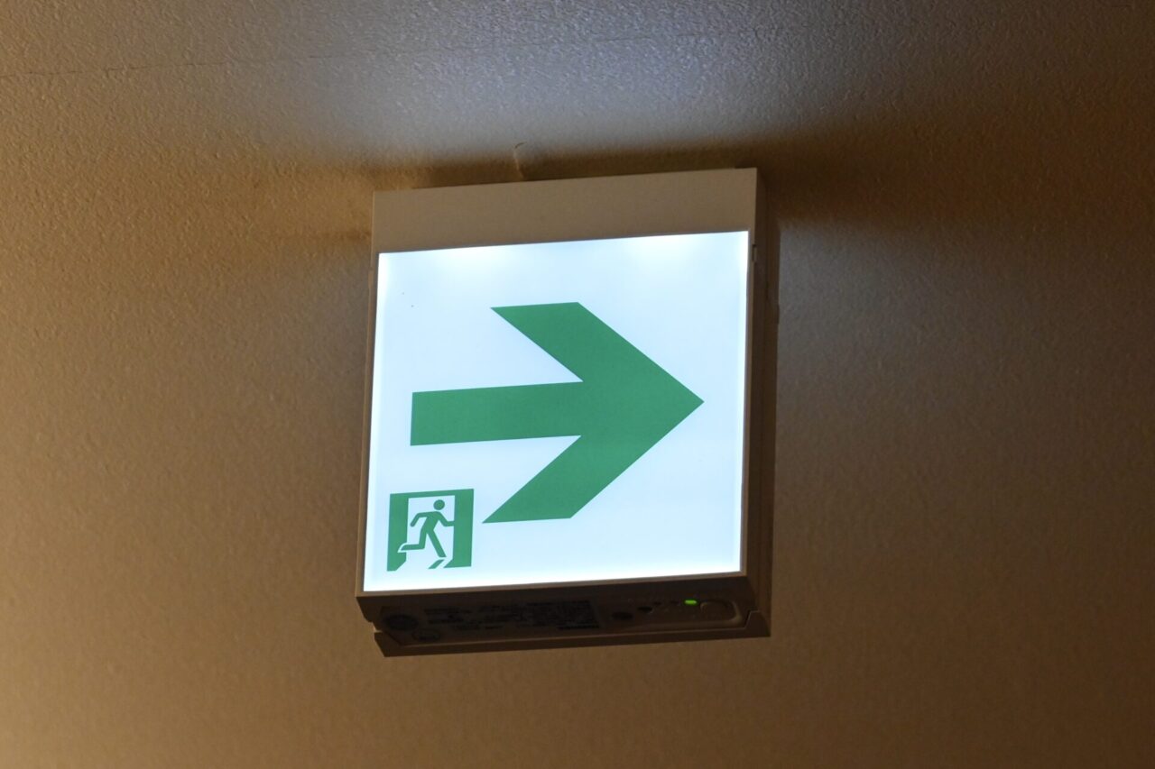 Emergency exit and evacuation information inside accommodation in Japan