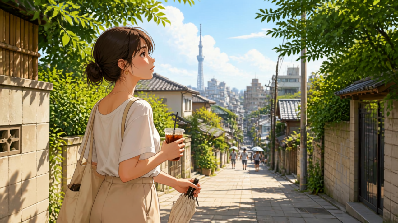 Traveler walking through Japan in warm September weather during the late-summer transition