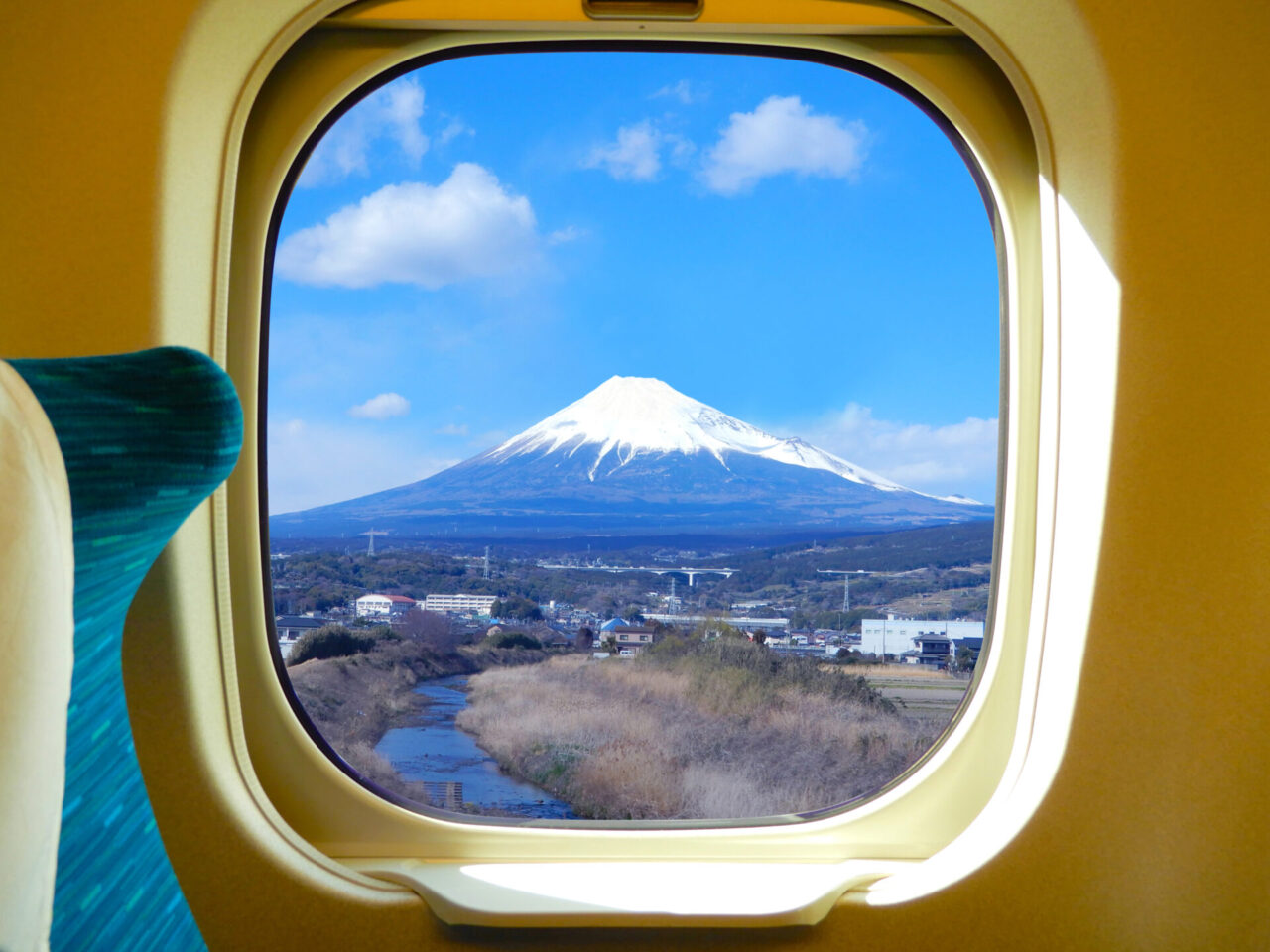 Mount Fuji seen from a Tokaido Shinkansen train window