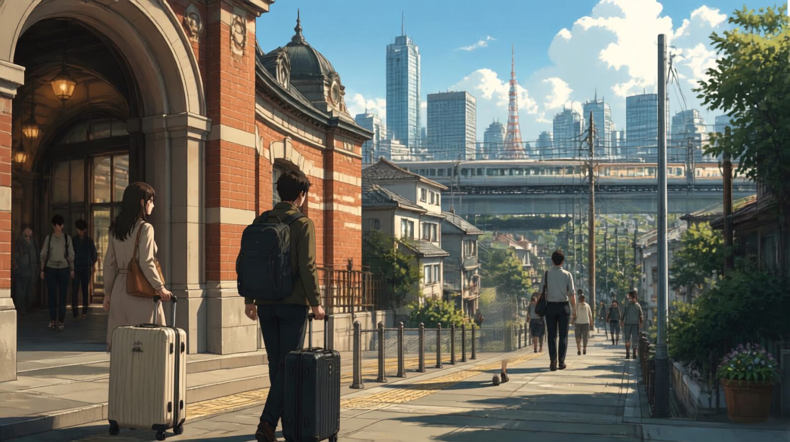 First-time visitors beginning to explore a Tokyo neighborhood from a train station