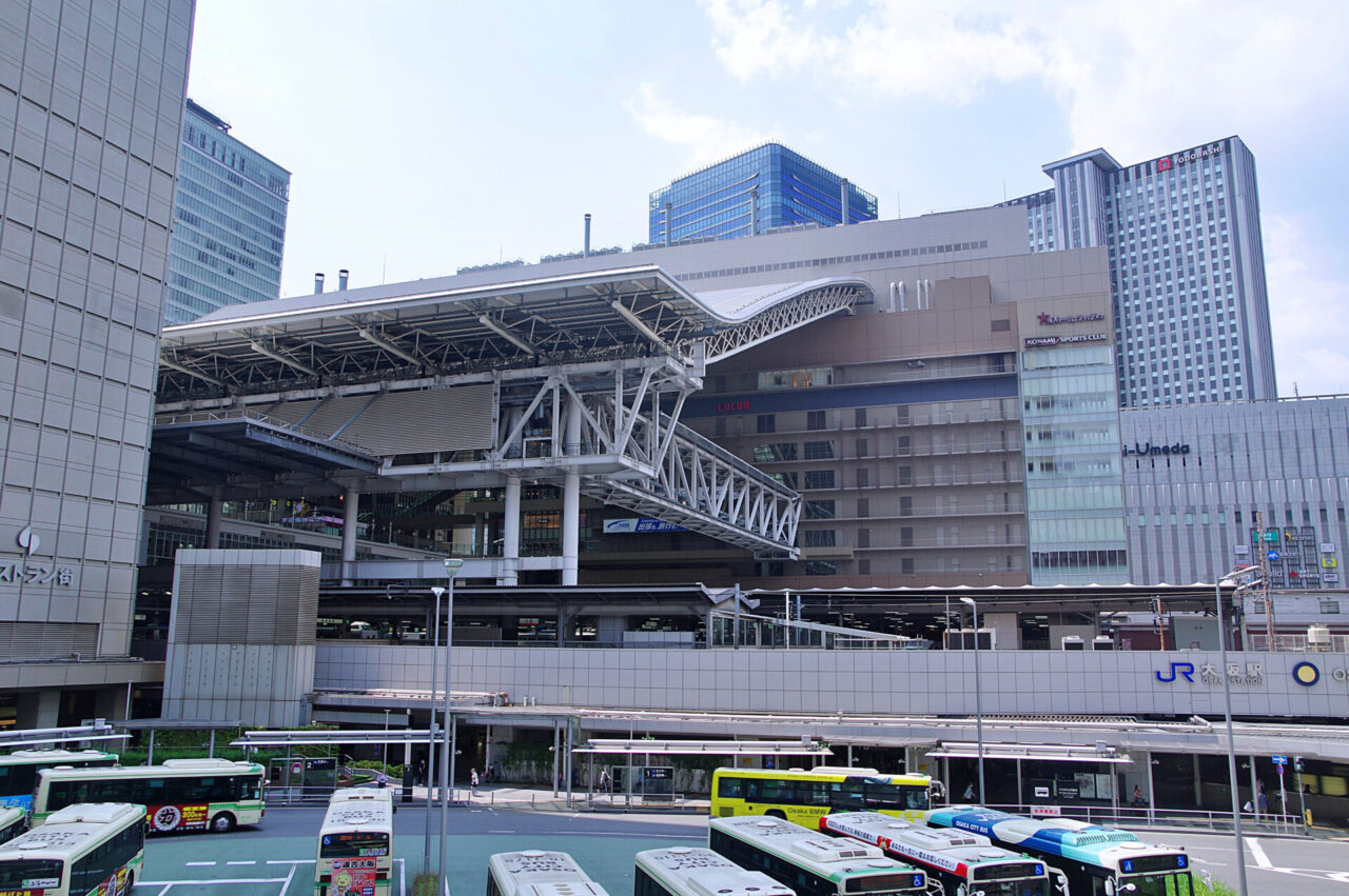 Local buses at the bus terminal outside Osaka Station in Umeda